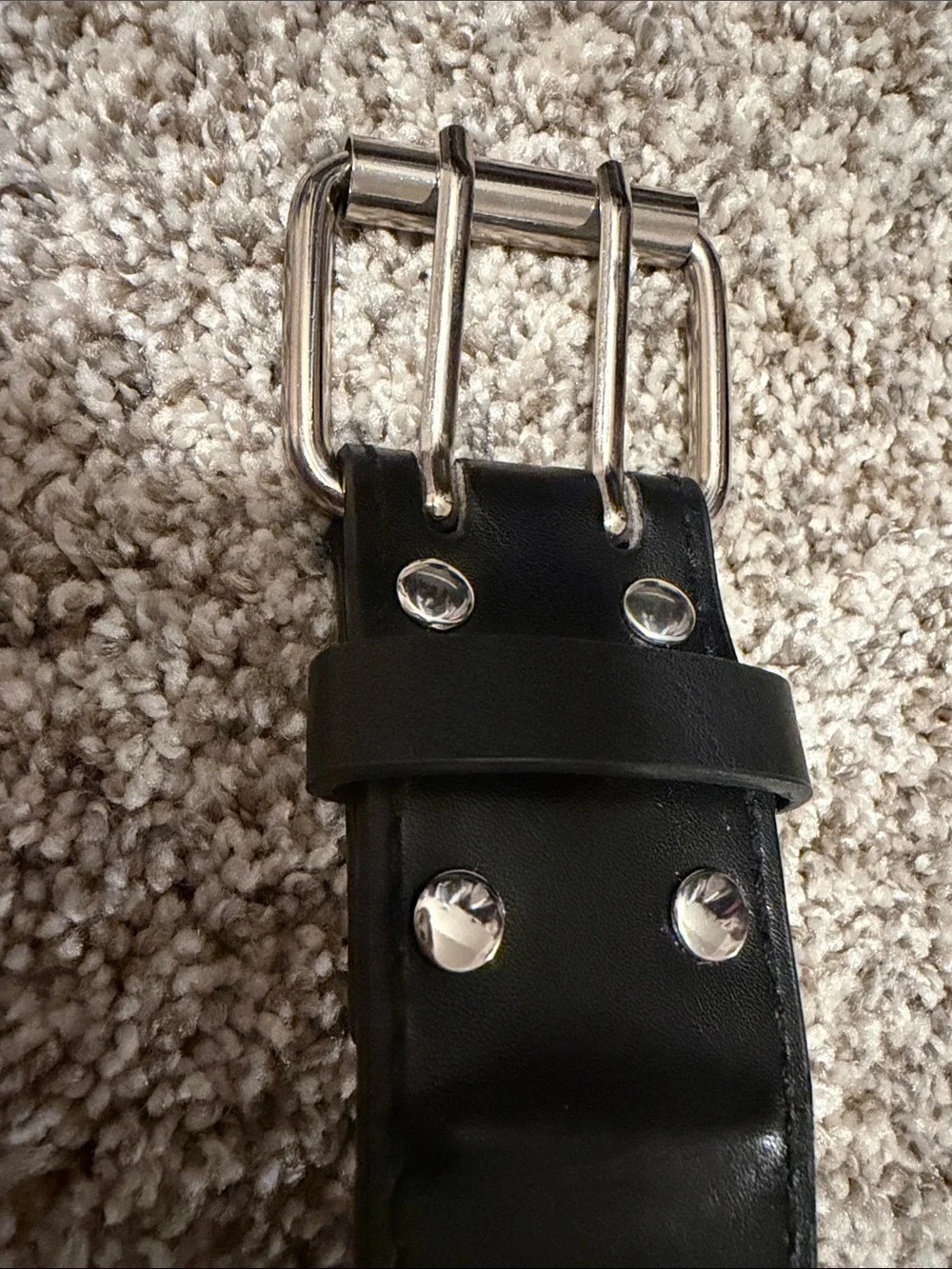 Black Double-Row Grommet Leather Belt